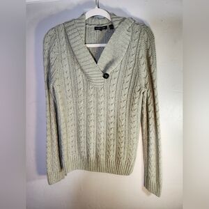 Jeanne Pierre 100%Cotton Lt Olive Cable Knit V-neck Sz M